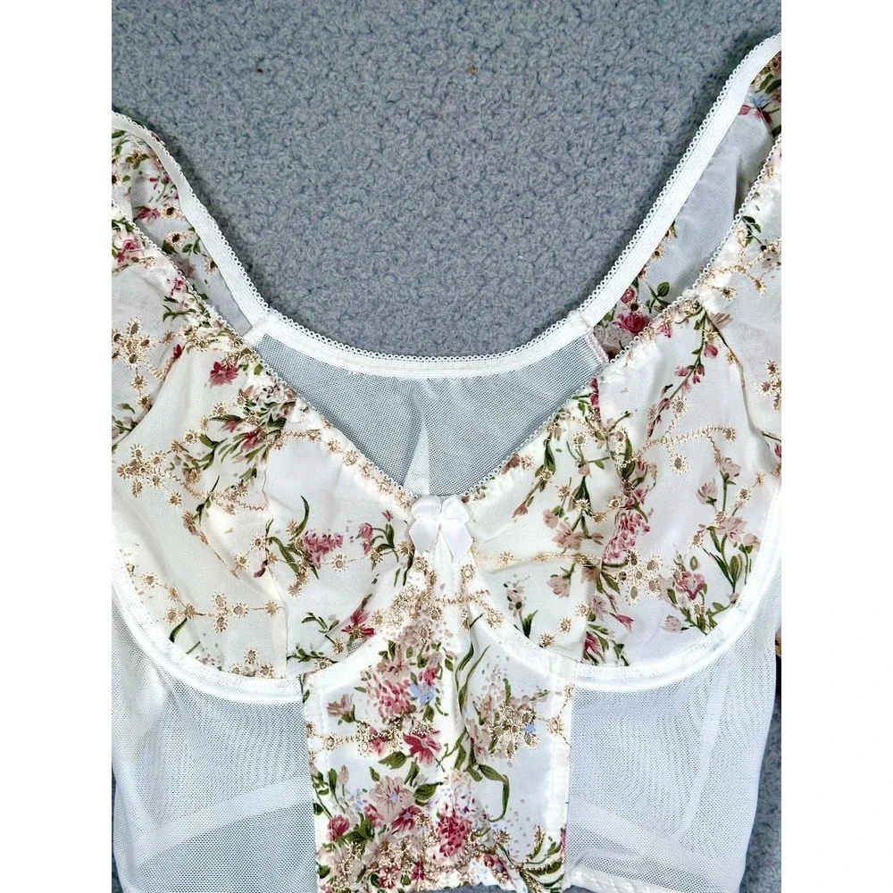 Renaissance Floral Bustier Top Womens XS Sheer Lace Corset Festival - Picture 5 of 9